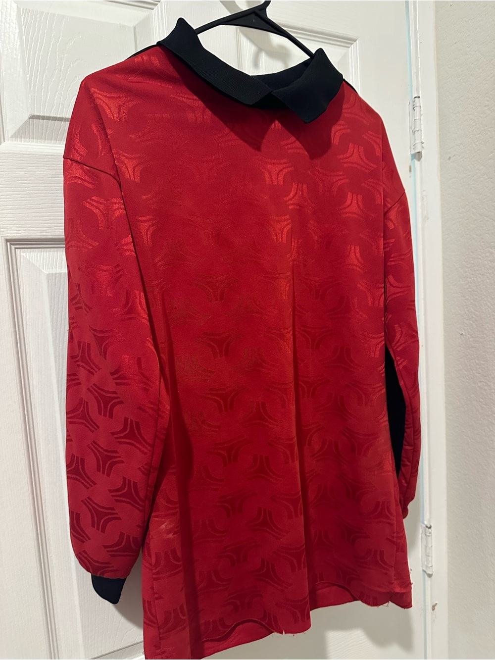 Adidas Red Long-Sleeve Too with Black Collar and black elbow